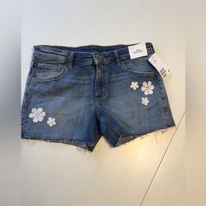 H&M girls Blue Denim Shorts with White Floral Accents